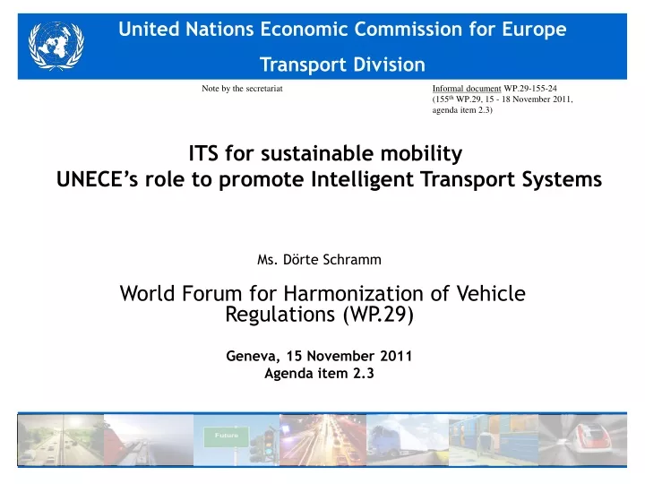 its for sustainable mobility unece s role to promote intelligent transport systems