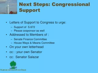 Next Steps: Congressional Support