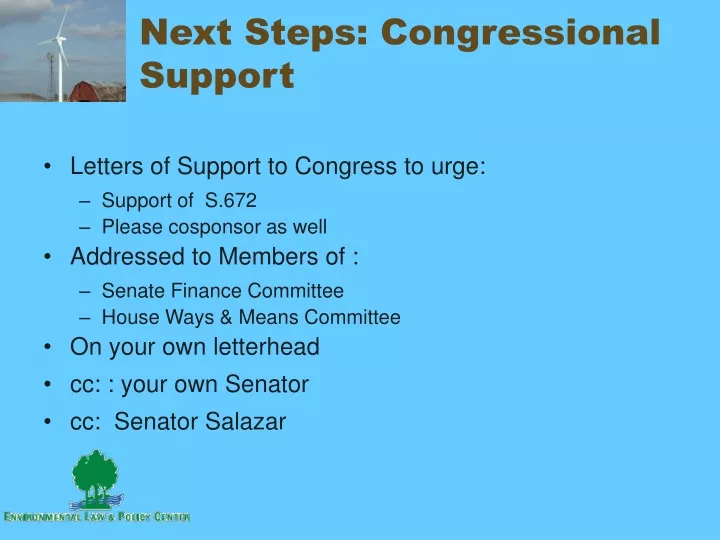 next steps congressional support