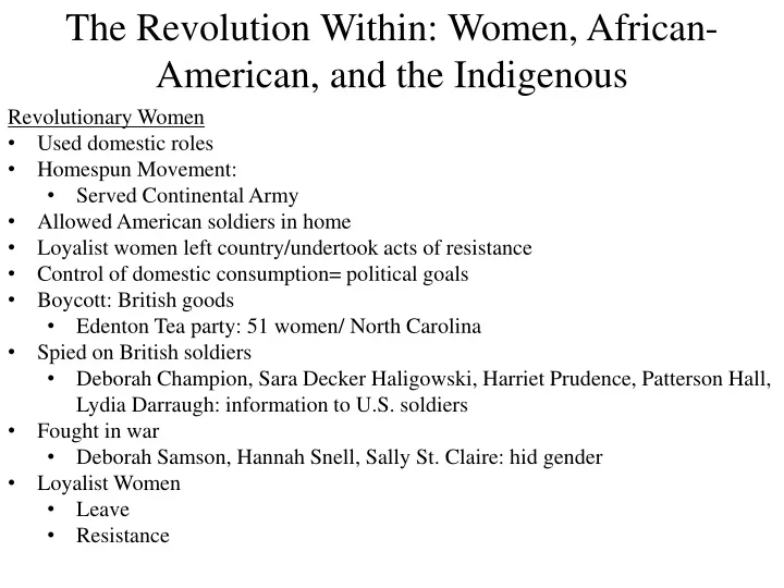 the revolution within women african american and the indigenous