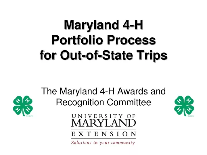maryland 4 h portfolio process for out of state trips