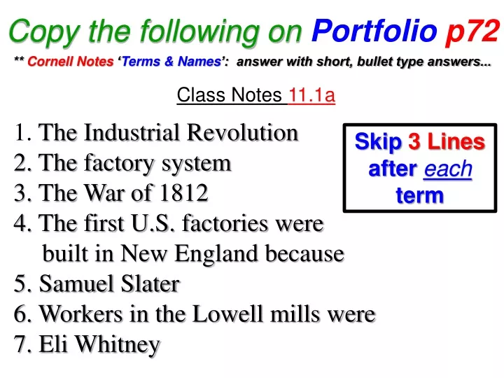 copy the following on portfolio p72