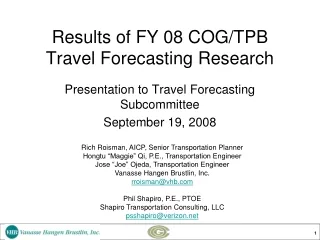 Results of FY 08 COG/TPB Travel Forecasting Research