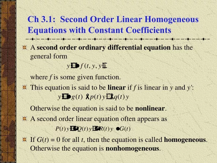 ch 3 1 second order linear homogeneous equations with constant coefficients