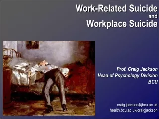 Work-Related Suicide and Workplace Suicide Prof. Craig Jackson Head of Psychology Division BCU