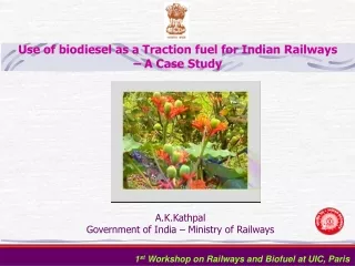Use of biodiesel as a Traction fuel for Indian Railways  – A Case Study