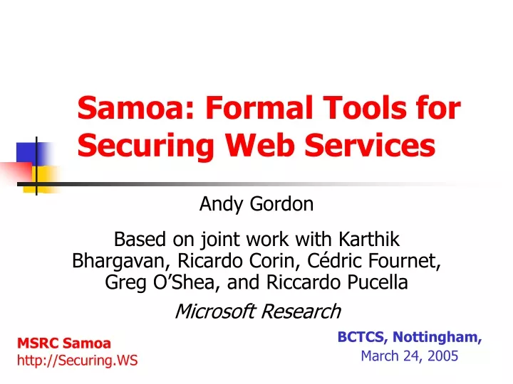 samoa formal tools for securing web services