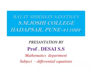 RAYAT SHIKSHAN SANSTHA’S S.M.JOSHI COLLEGE HADAPSAR, PUNE-411028 .