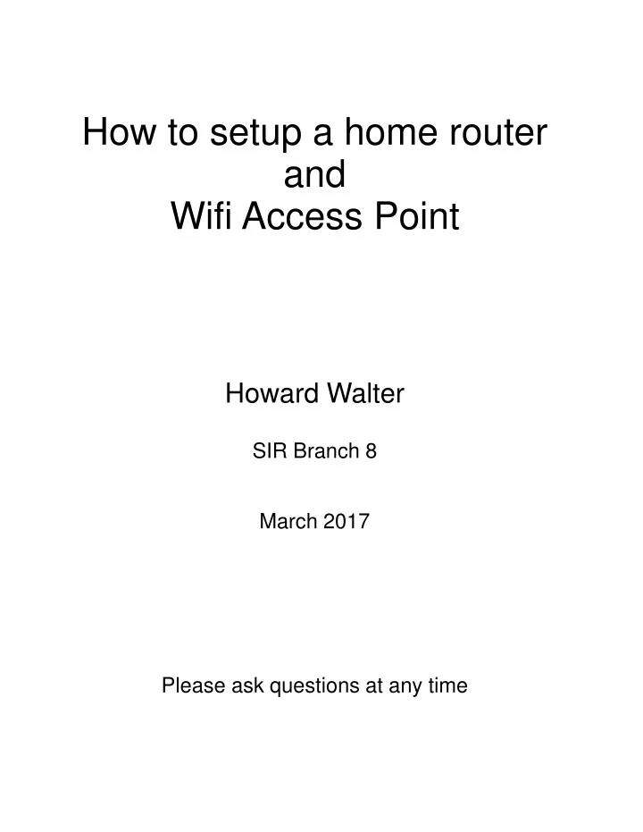 how to setup a home router and wifi access point