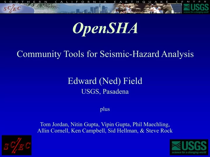 opensha community tools for seismic hazard