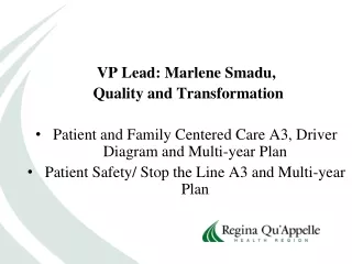 VP Lead: Marlene Smadu,  Quality and Transformation