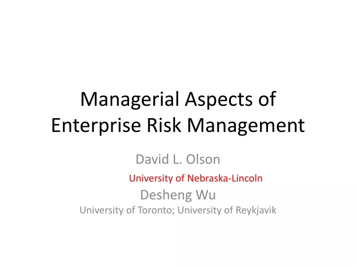 managerial aspects of enterprise risk management