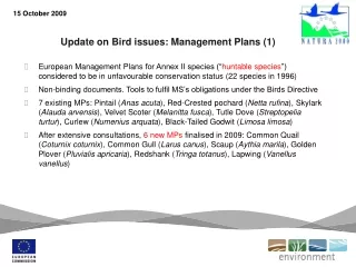 Update on Bird issues: Management Plans (1)