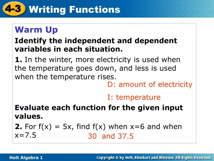 warm up identify the independent and dependent