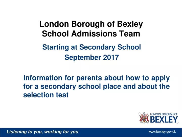 london borough of bexley school admissions team