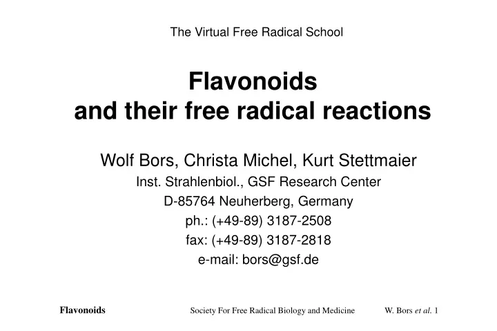 flavonoids and their free radical reactions