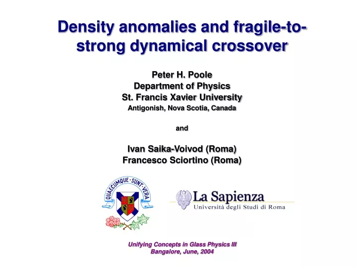 density anomalies and fragile to strong dynamical