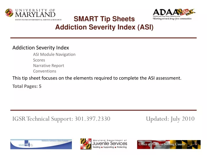 this tip sheet focuses on the elements required to complete the asi assessment total pages 5