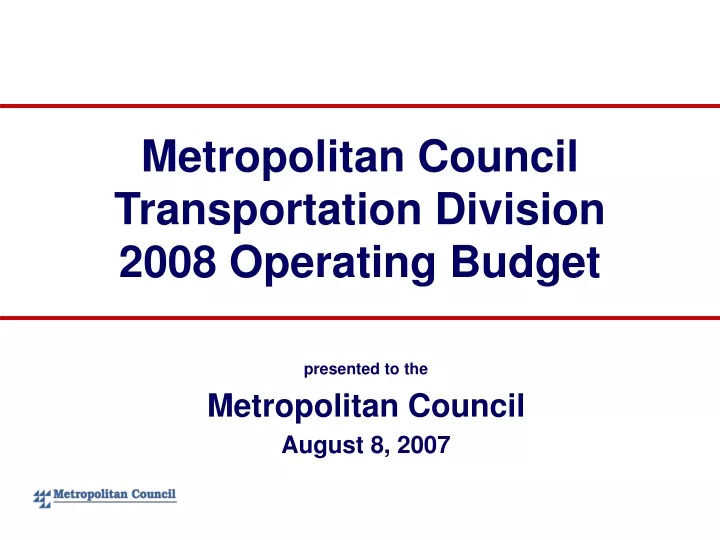 metropolitan council transportation division 2008 operating budget