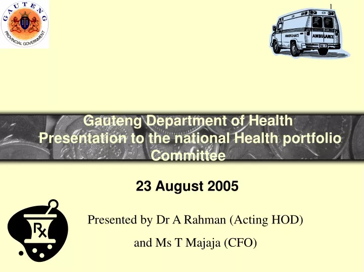 gauteng department of health presentation to the national health portfolio committee