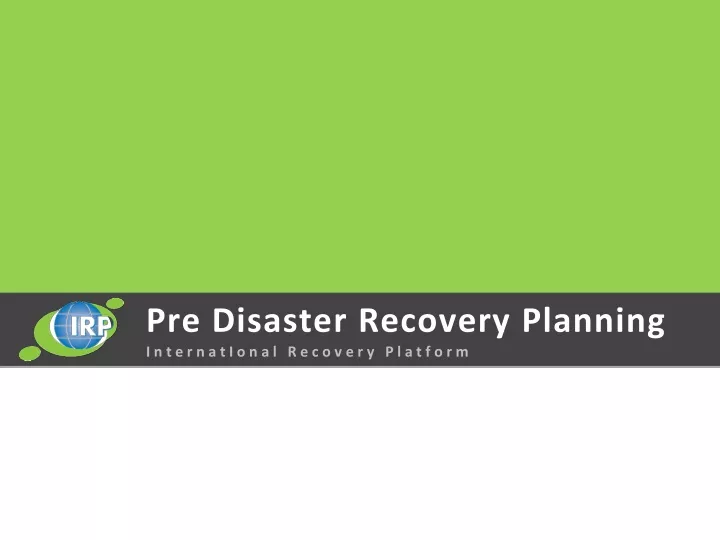 pre disaster recovery planning