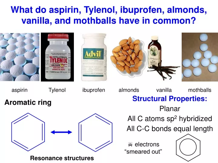 what do aspirin tylenol ibuprofen almonds vanilla