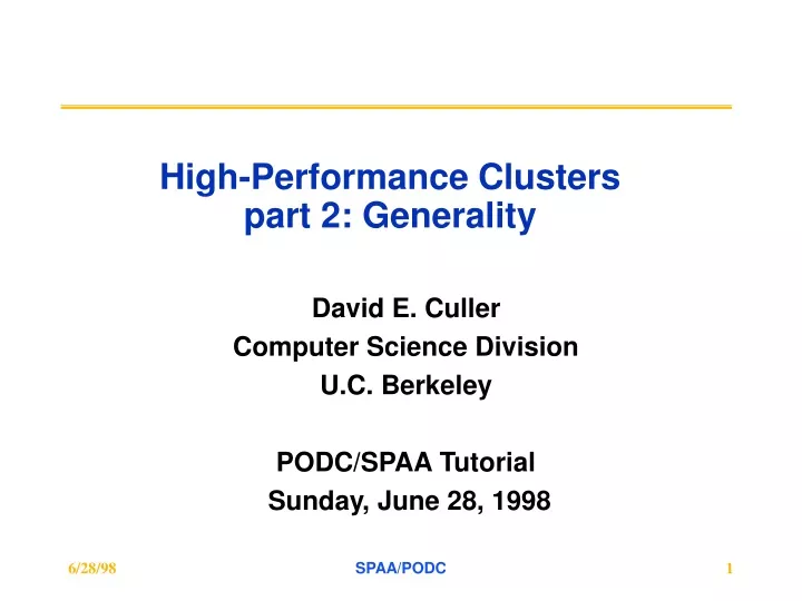 high performance clusters part 2 generality