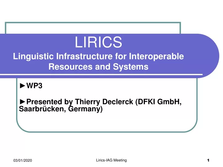 lirics linguistic infrastructure for interoperable resources and systems