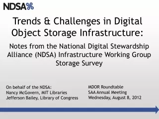 Trends &amp; Challenges in Digital Object Storage Infrastructure: