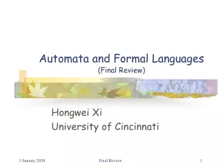 Automata and Formal Languages (Final Review)
