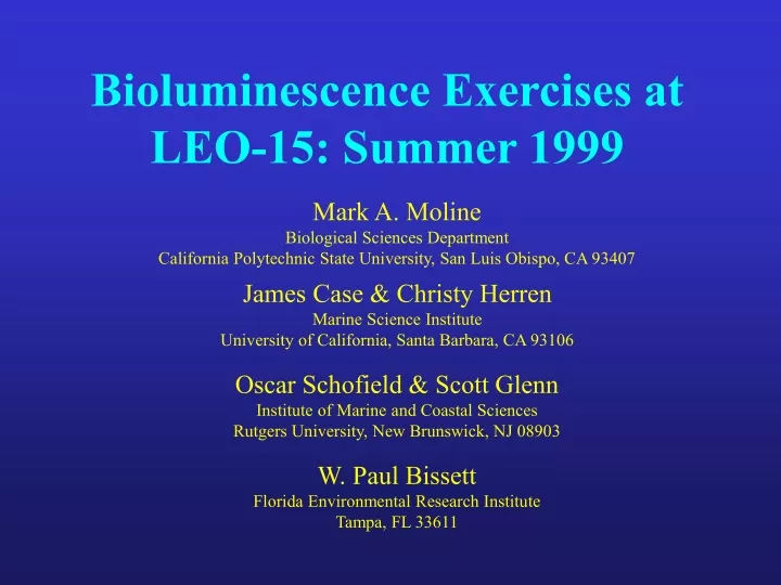 bioluminescence exercises at leo 15 summer 1999