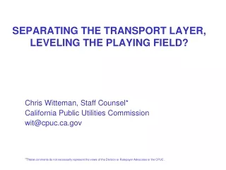 SEPARATING THE TRANSPORT LAYER, LEVELING THE PLAYING FIELD?