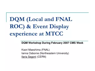 DQM (Local and FNAL ROC) &amp; Event Display experience at MTCC