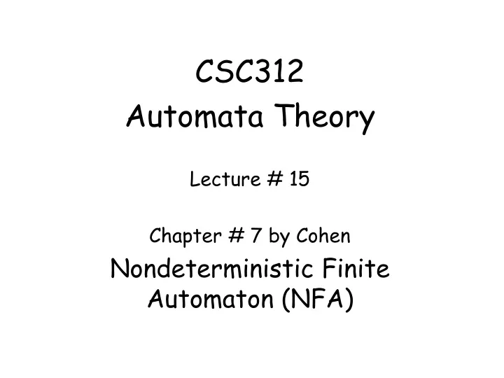 csc312 automata theory lecture 15 chapter
