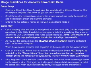 Usage Guidelines for Jeopardy PowerPoint Game Game  Setup