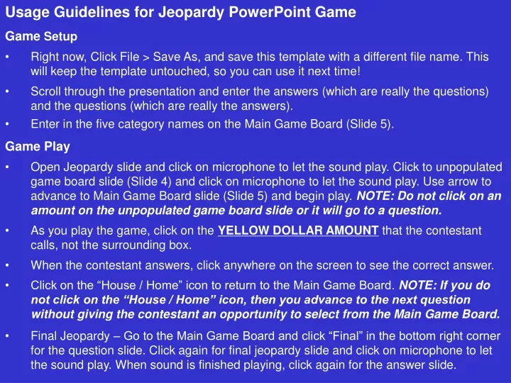 usage guidelines for jeopardy powerpoint game