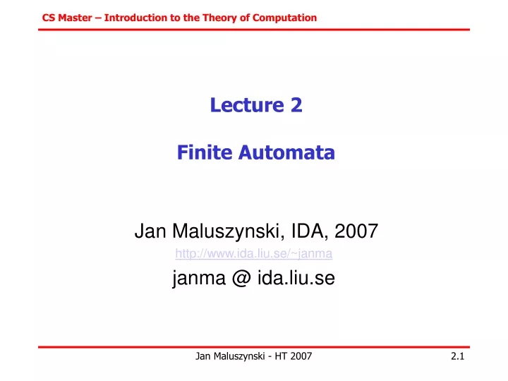 PPT - Lecture 2 Finite Automata PowerPoint Presentation, Free Download ...