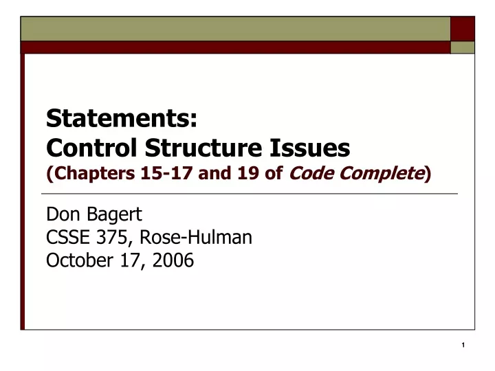 statements control structure issues chapters 15 17 and 19 of code complete