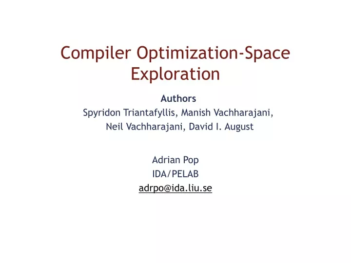 compiler optimization space exploration