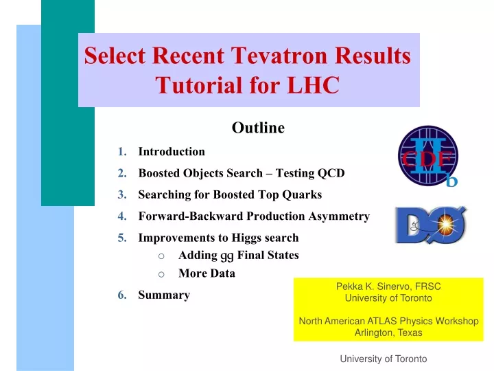 select recent tevatron results tutorial for lhc