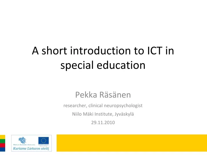 a short introduction to ict in special education