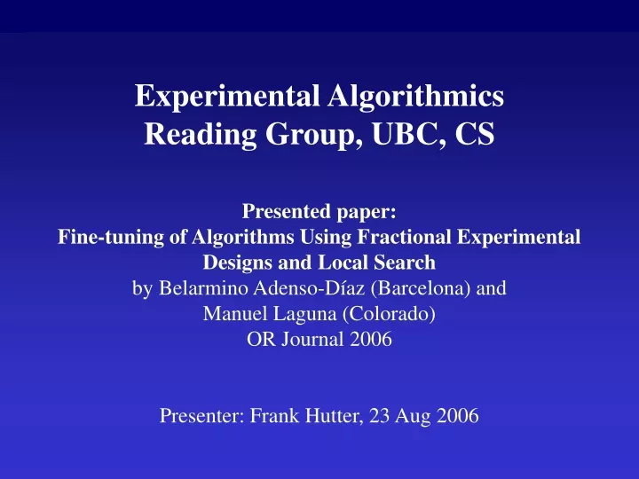 experimental algorithmics reading group ubc cs