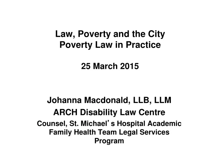 law poverty and the city poverty law in practice 25 march 2015
