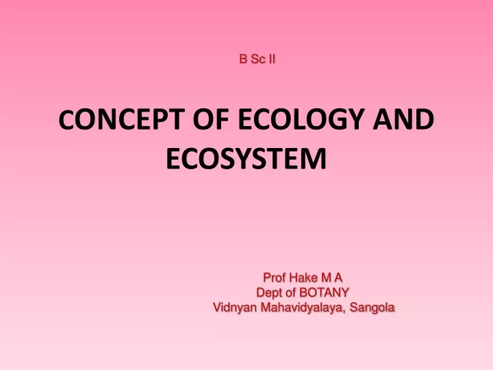 c oncept of ecology and ecosystem