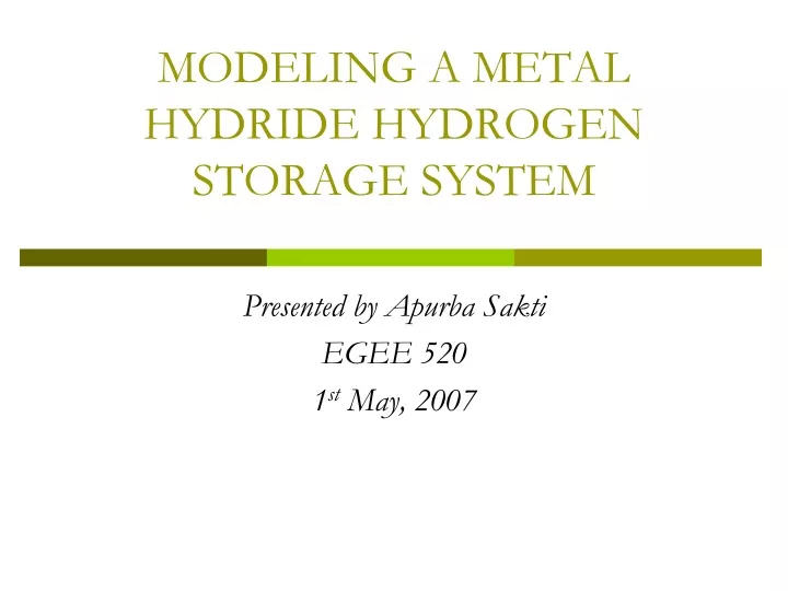 modeling a metal hydride hydrogen storage system