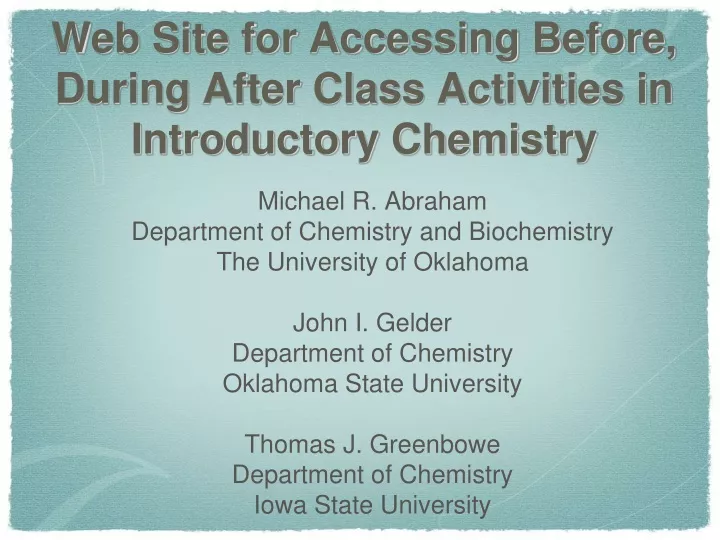 web site for accessing before during after class activities in introductory chemistry