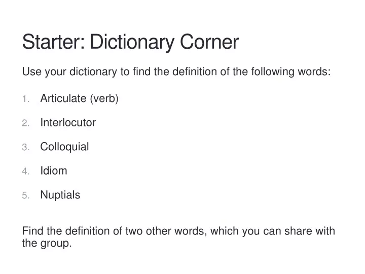 starter dictionary corner