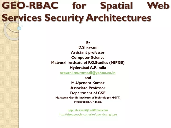 geo rbac for spatial web services security architectures