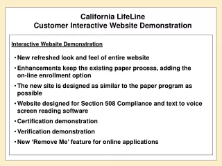 California LifeLine Customer Interactive Website Demonstration