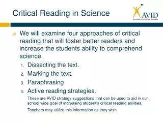 Critical Reading in Science